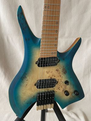 7 Strings Headless Electric Guitar Blue Burst Color Roasted Maple Neck Ergonomic Asymmetric Neck
