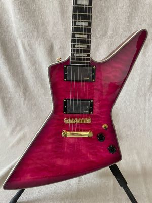 Electric Guitar Purple Explorer Flame Maple Top Gold Hardware High Quality