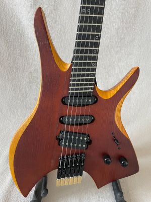 Headless X-Shape Electric Guitar Unique Modern Shape Natural Wood Finish