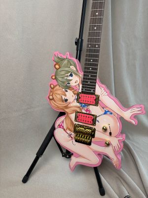 6-String Pink Cartoon Girl Pattern Electric Guitar with 2H Pickups & Gold Double Locking Tremolo System