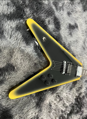 High-end Custom Yellow Bezel With Black Finish Flight V Electric Guitar