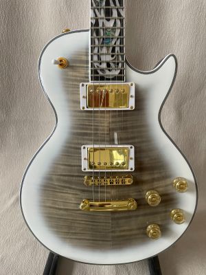 Limited Run Crimson Ice Gray Figured L P Electric Guitar 3 Piece Flame Maple Neck Grover Imperial Tuners