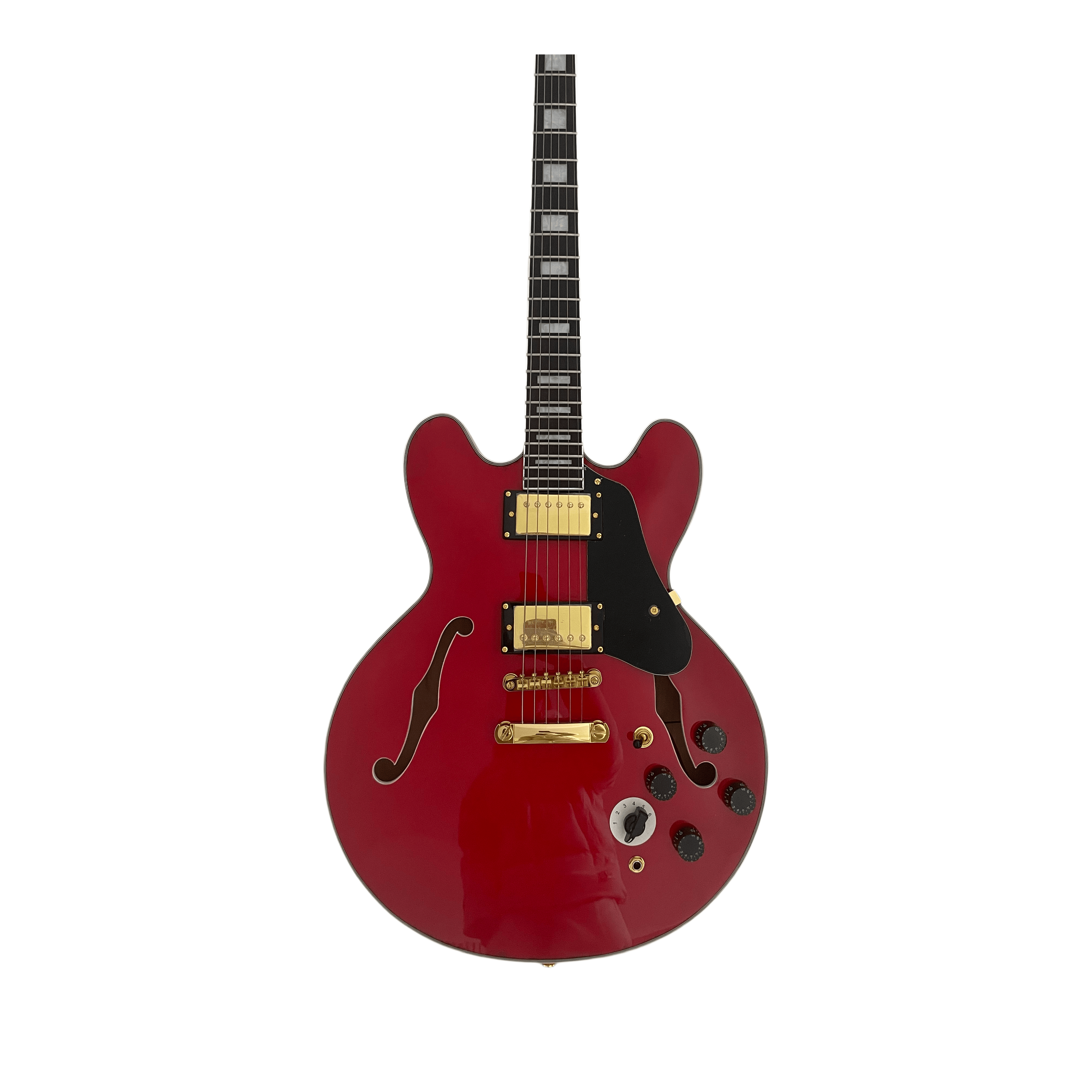 Red F-Hole 335 Jazz Half Hollow Electric Guitar Rosewood Fretboard Square Inlay Gold Accessories