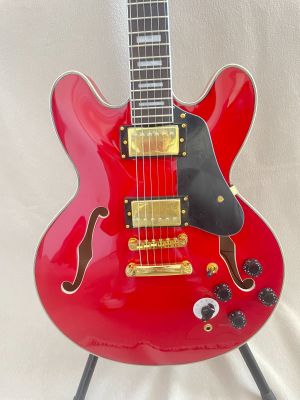 Red F-Hole 335 Jazz Half Hollow Electric Guitar Rosewood Fretboard Square Inlay Gold Accessories
