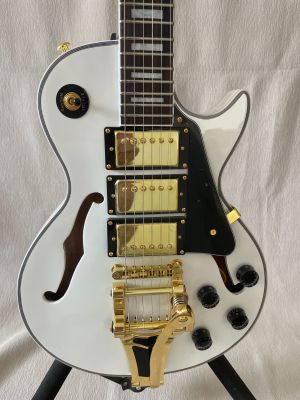 Custom White F-Hole Jazz Half Hollow Electric Guitar Gold Accessories