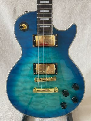 Custom Blue LP Electric Guitar Transparent Quilted Maple Top Gold Hardware