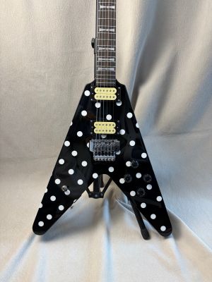 Flight V Randy Rhoads Polka White Dot Electric Guitar Black HH Pickups Guitar