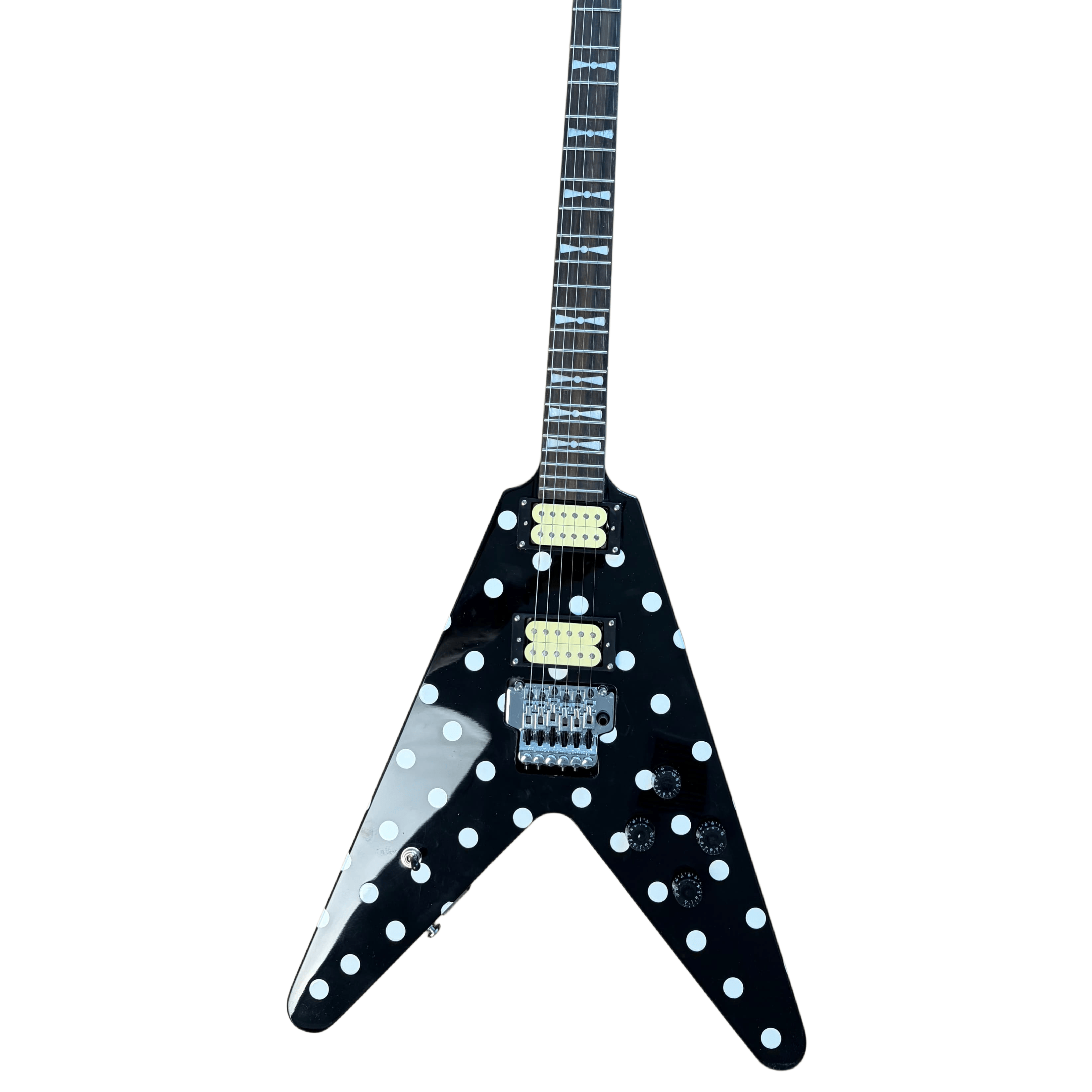 Flight V Randy Rhoads Polka White Dot Electric Guitar Black HH Pickups Guitar