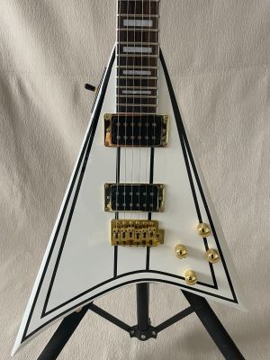 High-end White Jk Electric Guitar Flying V-Shaped Rosewood Fingerboard Gold Accessories