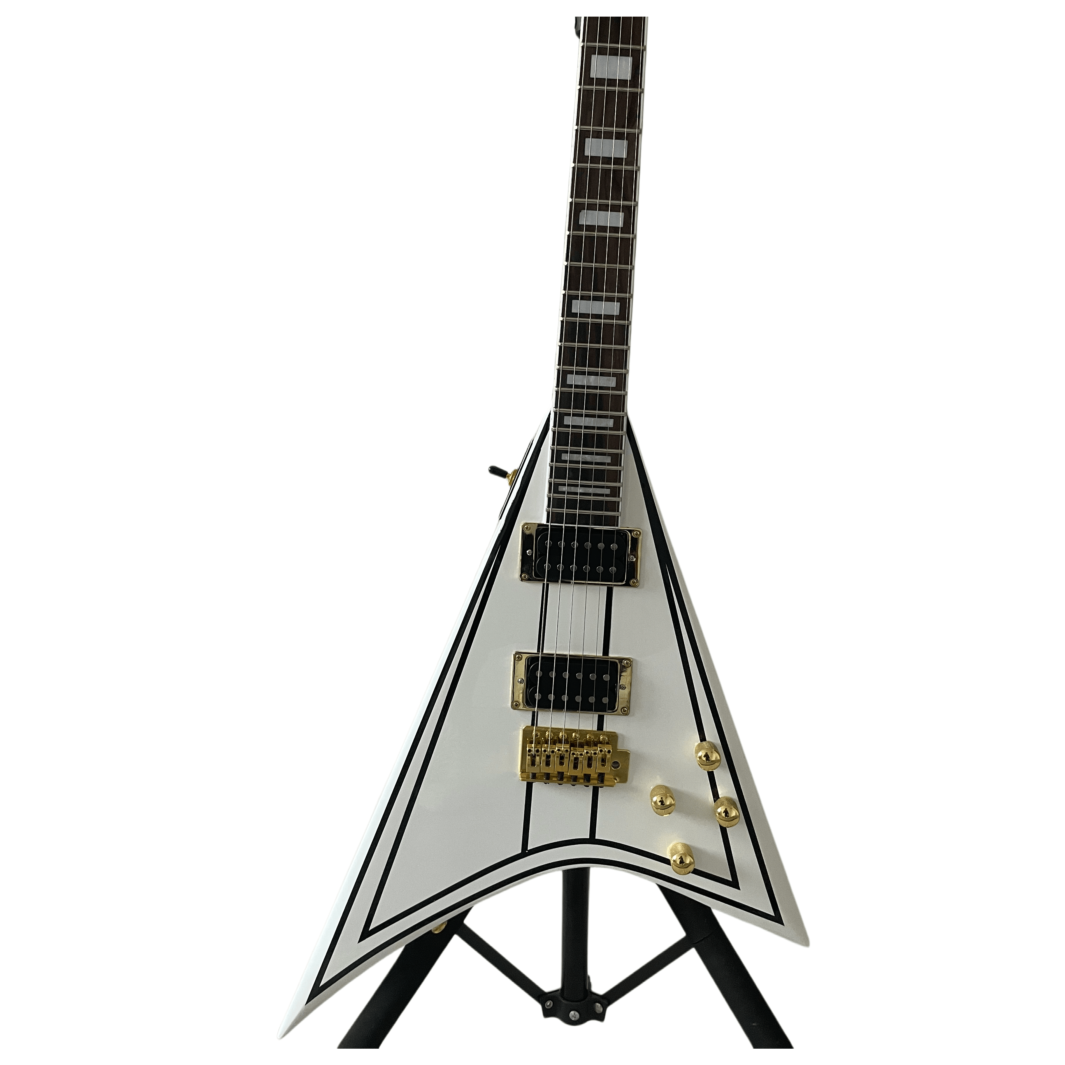High-end White Jk Electric Guitar Flying V-Shaped Rosewood Fingerboard Gold Accessories