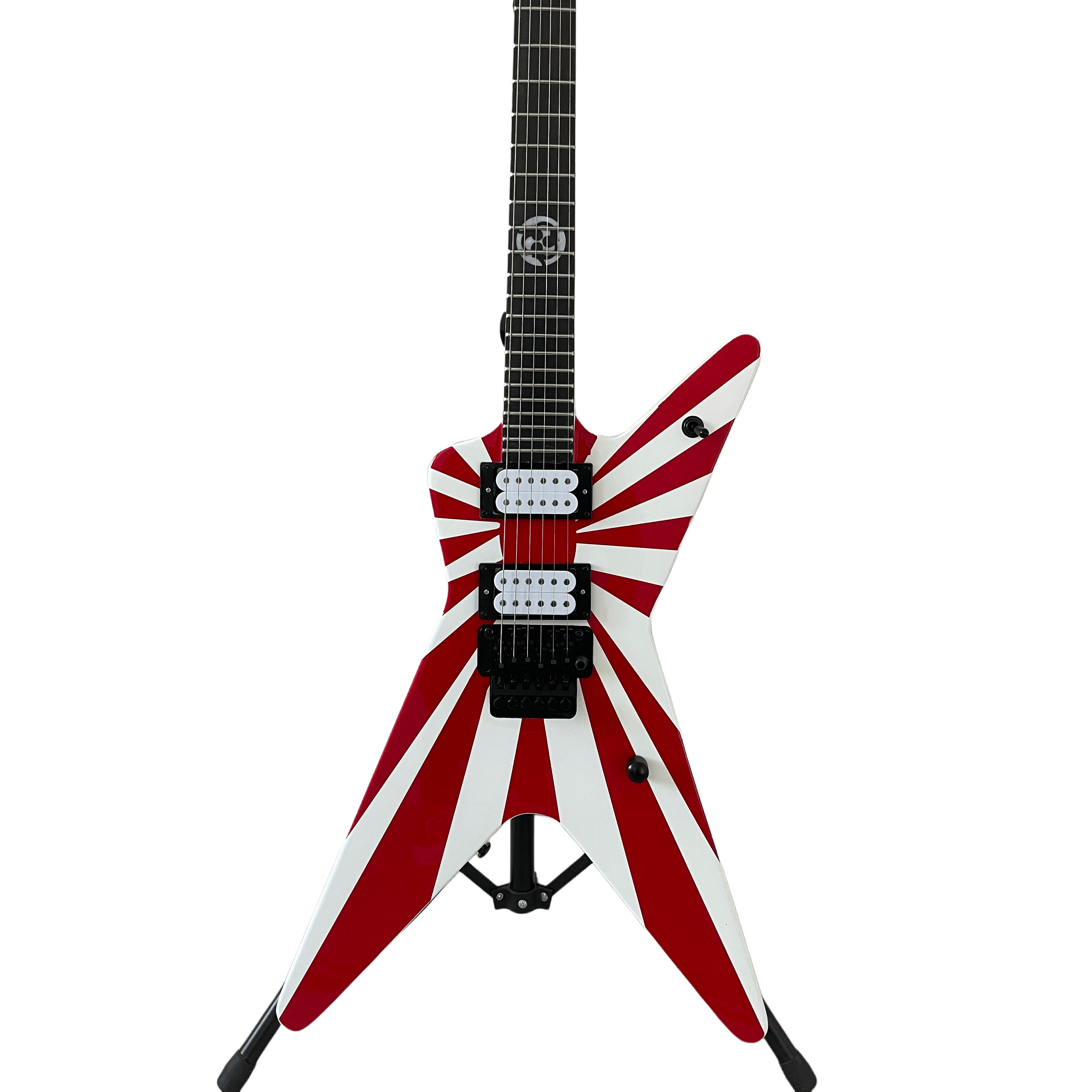 OEM 6-String V-Shaped Painted Electric Guitar Red Stripe White Paint Floydrose vibrato