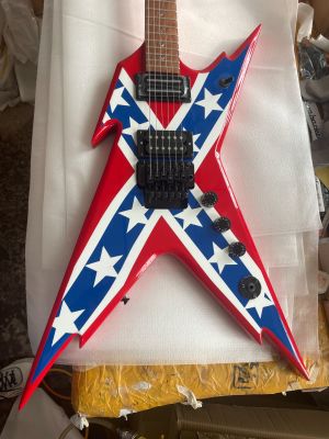 Red 6-string  Razorback Electric Guitar Blue Star Stripe Pattern Rosewood Fingerboard
