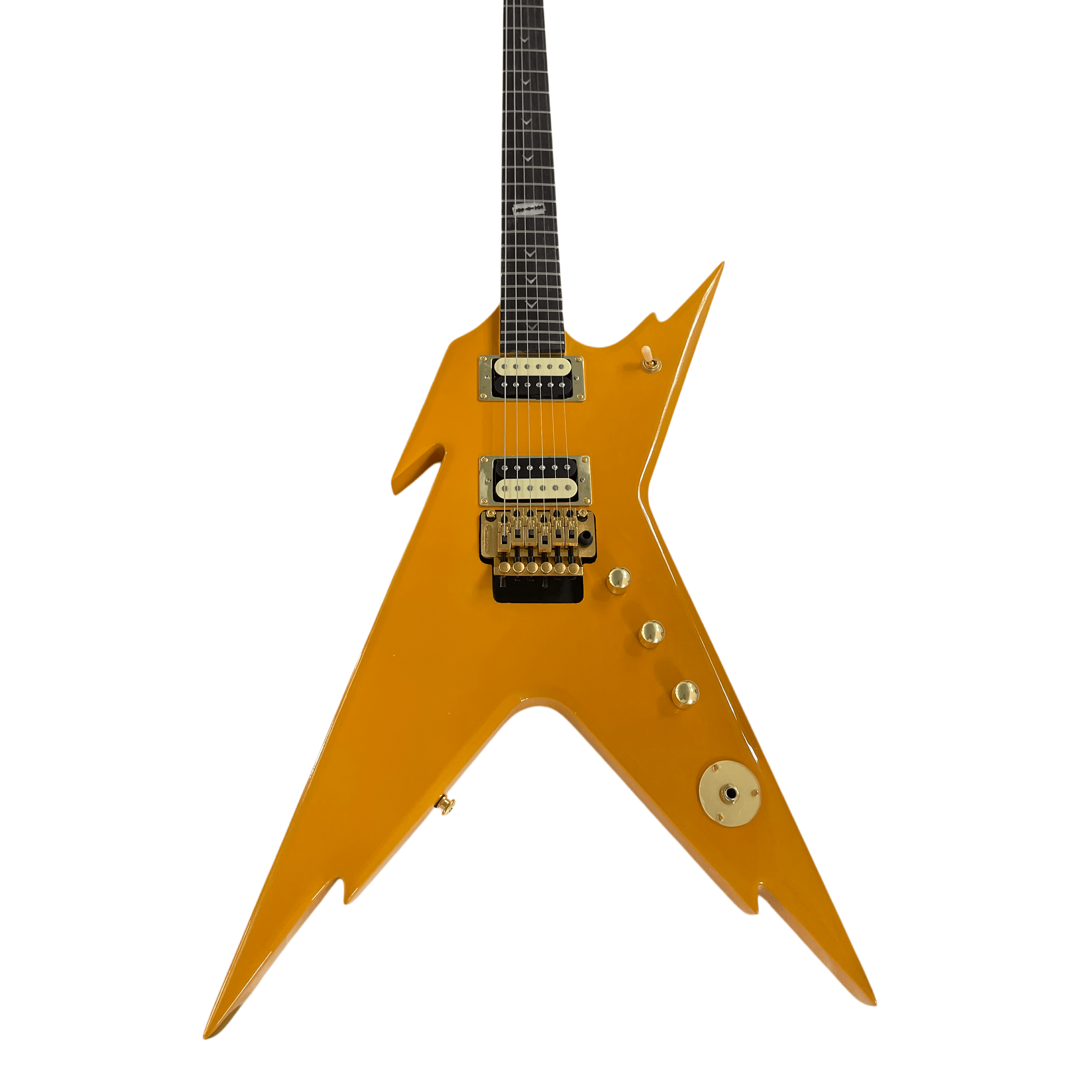 6 Strings Razorback Electric Guitar Floydrose Vibrato Gold Accessories Mahogany Body Yellow And Blue