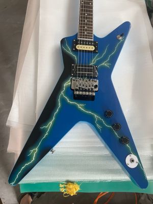 6 Strings Electric Guitar Floydrose Vibrato Blue Lightning Veneer Mahogany Body