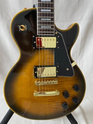 Custom LP Electric Guitar With Solid Body, Black And Yellow Gradient