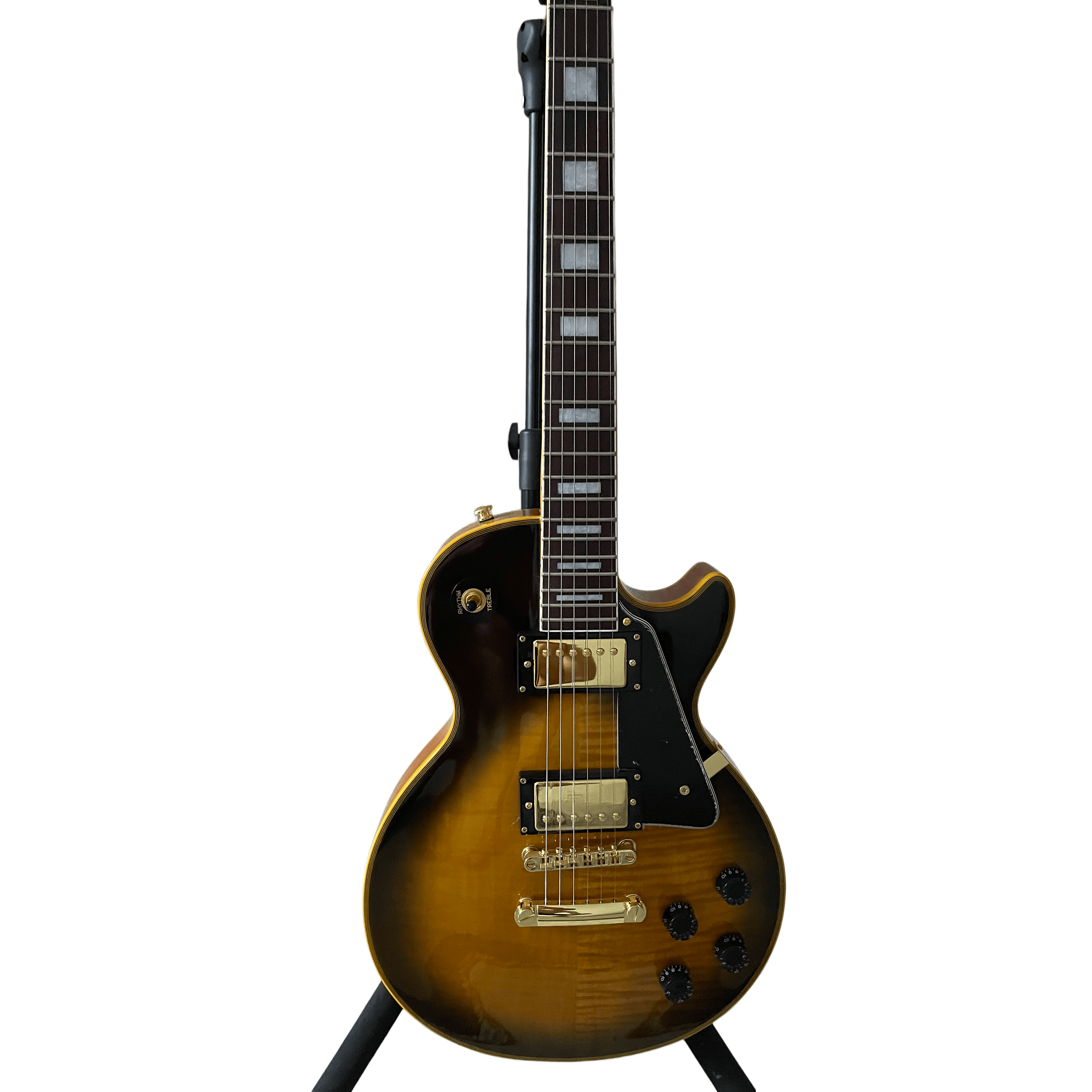 Custom LP Electric Guitar With Solid Body, Black And Yellow Gradient
