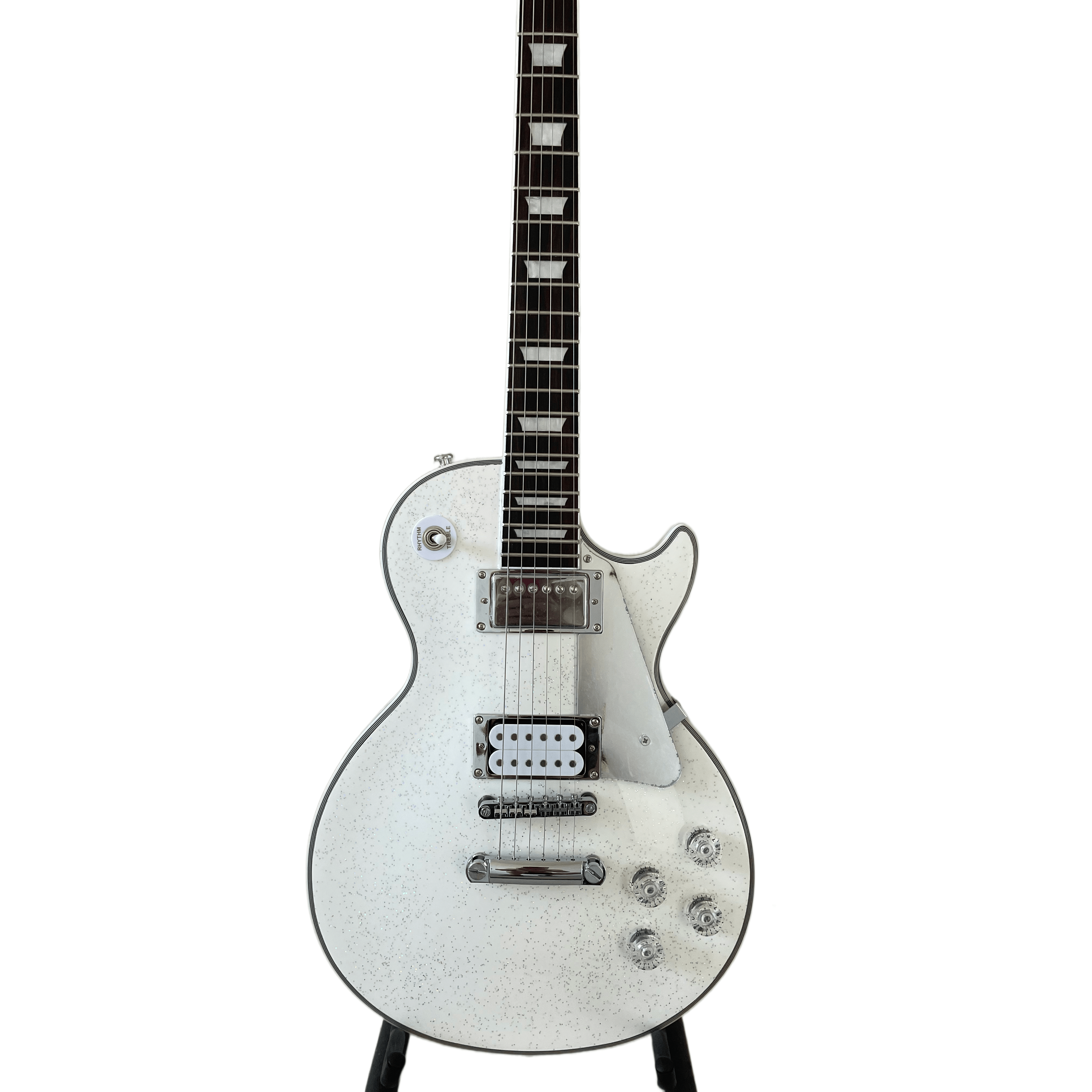 Custom LP Electric Guitar Rosewood Fretboard Glittering White Surface Silver Hardware