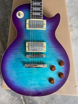 6 String LP Electric Guitar Purple Blue 2H Pickup Fixed Bridge