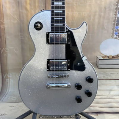 Silver LP Electric Guitar EMG Pickups Chrome Hardware With Black Guard 6-String