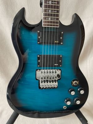 Custom 6-string SG Electric Guitar Blue  FloydRose Vibrato Mahogany Body