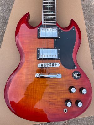 Custom 6 String SG Electric Guitar Colored Shell Inlay Bind Frets ABR Bridge Red