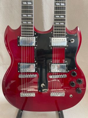 12+6 Strings Electric Guitar Red Double Neck Solid Rosewood Fretboard Free Ship