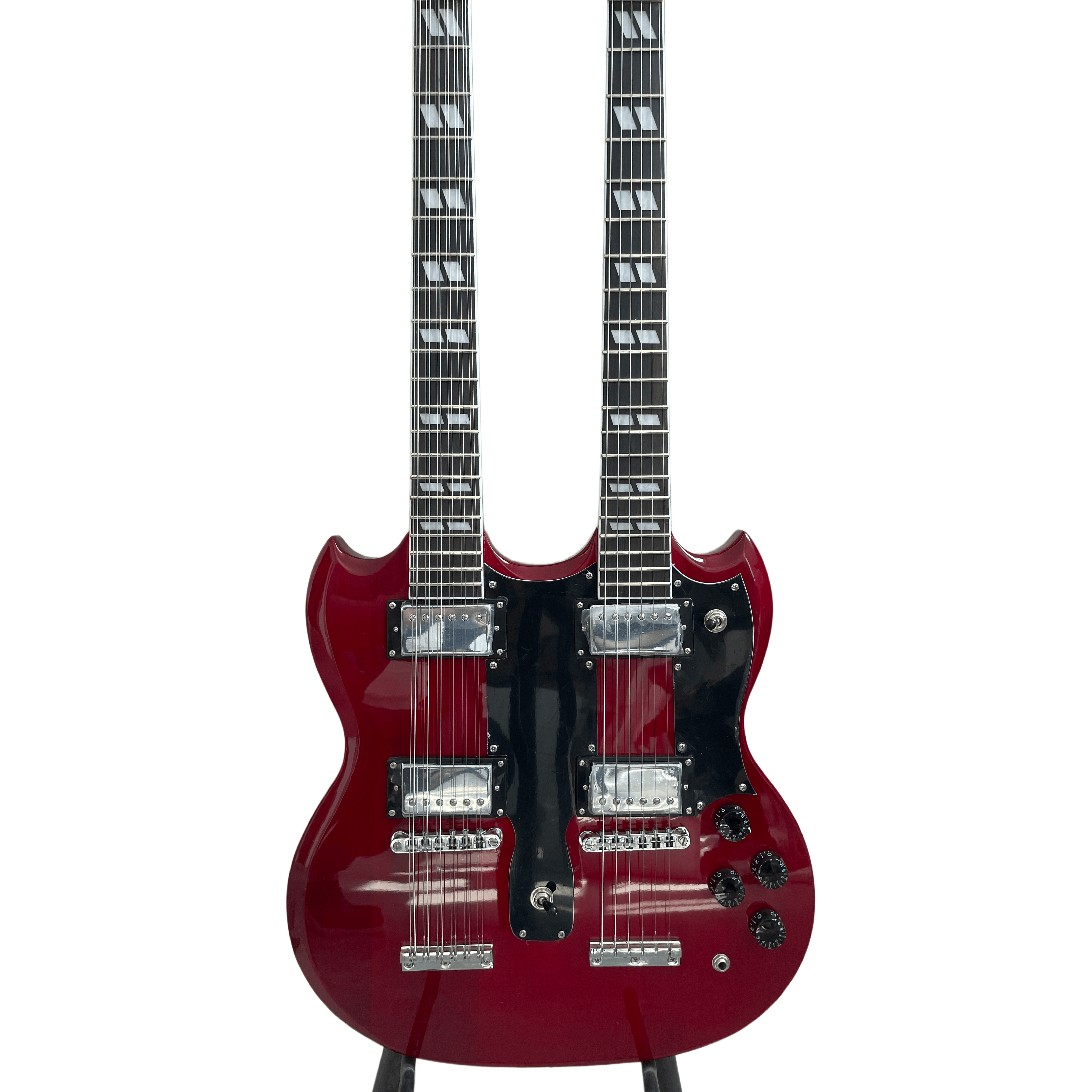 12+6 Strings Electric Guitar Red Double Neck Solid Rosewood Fretboard Free Ship