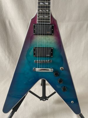 Colorful Flight V Electric Guitar, Large Flower Finish, Wrapped In Silk