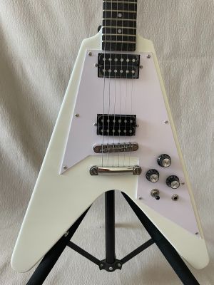 Shaped Flying V Electric Guitar White Mahogany Body Rosewood Fingerboard