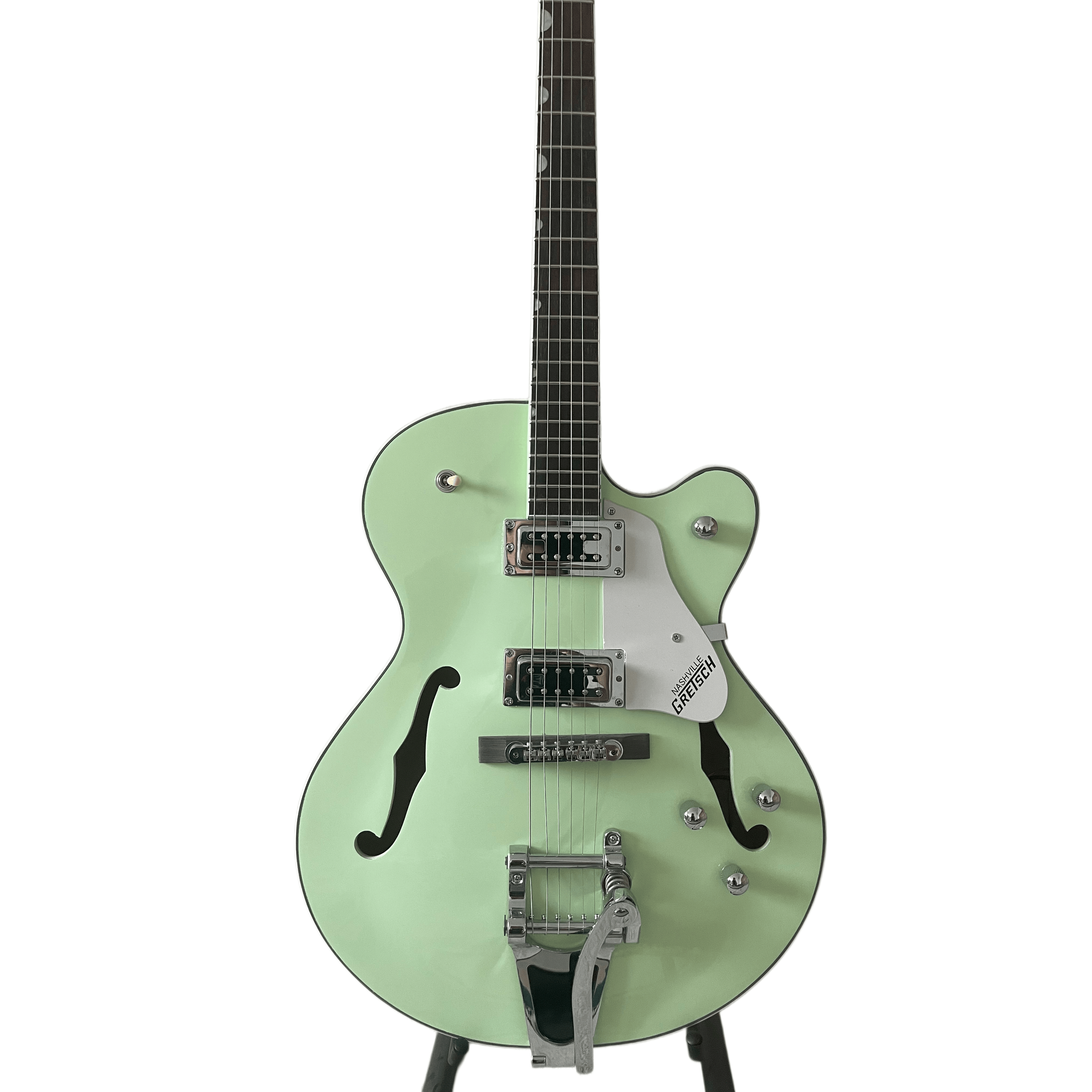 Light Green Jazz F-Hole Full Hollow Electric Guitar Metal Hardware Big Rocker