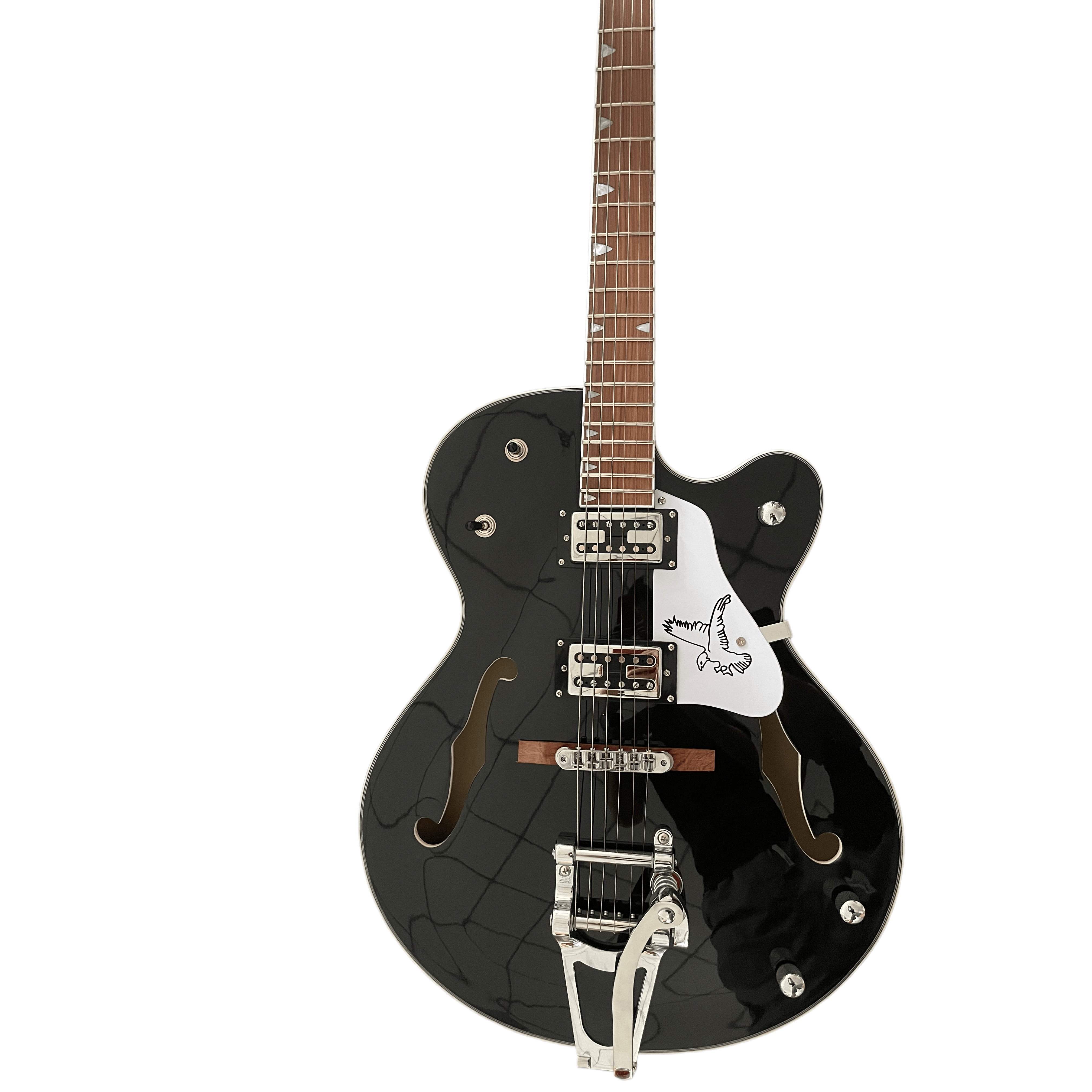 Top Black Double F Hollowbody Jazz Electric Guitar, Large Tremolo System Guitar