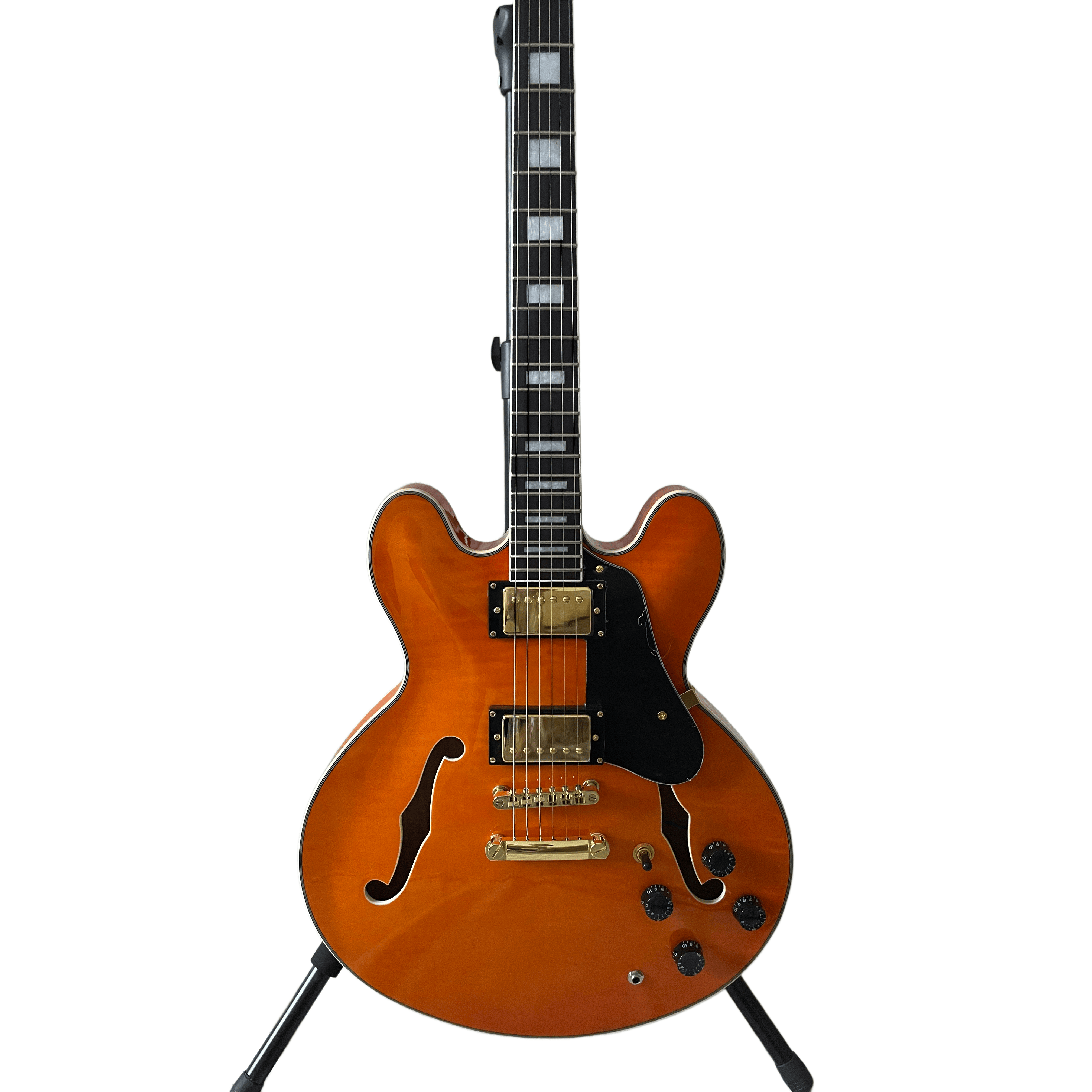 Higher Quality 335 Jazz Half Hollow Electric Guitar Orange Red Tiger Harp Body