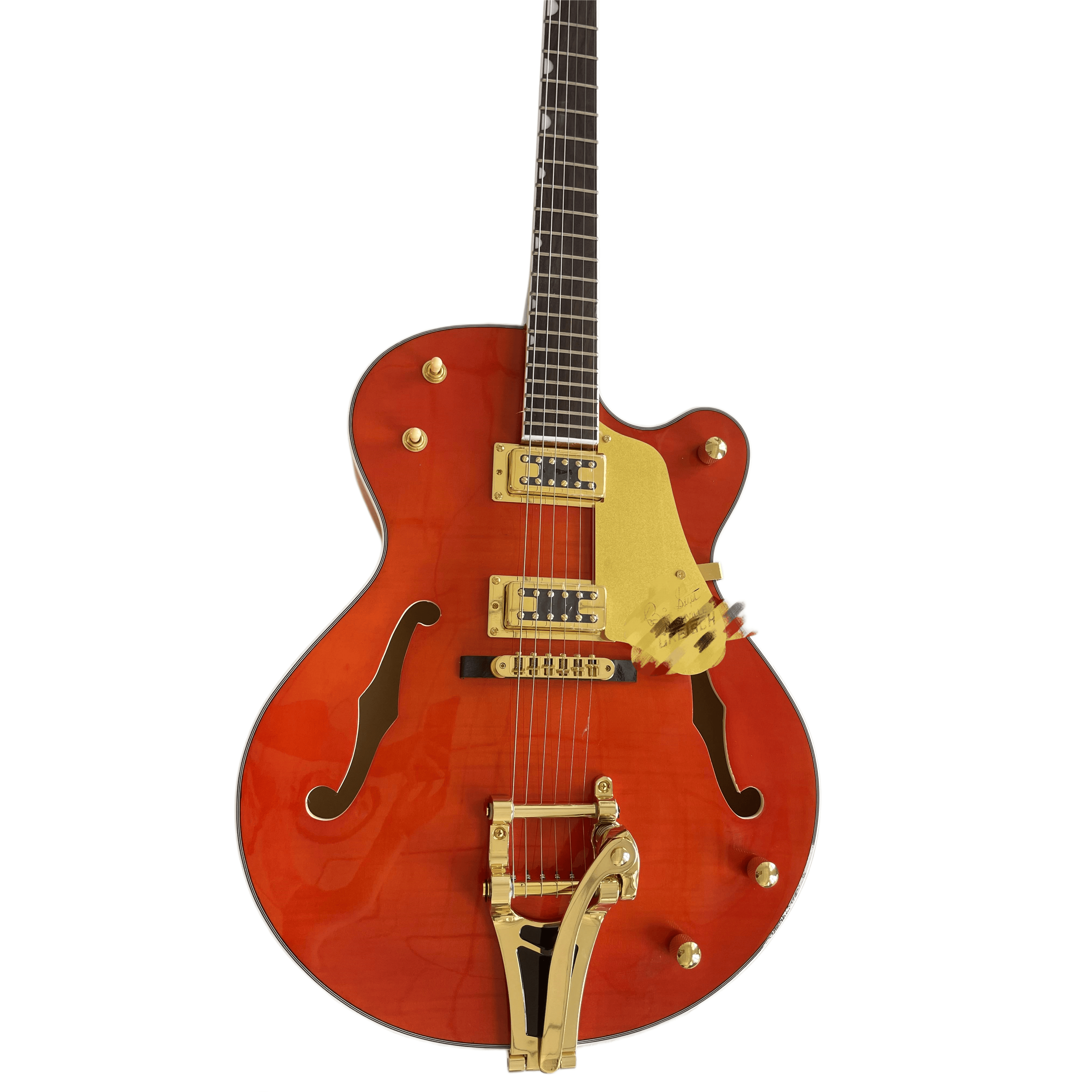 Top Red Double F Hollowbody Jazz Electric Guitar, Large Tremolo System Guitar