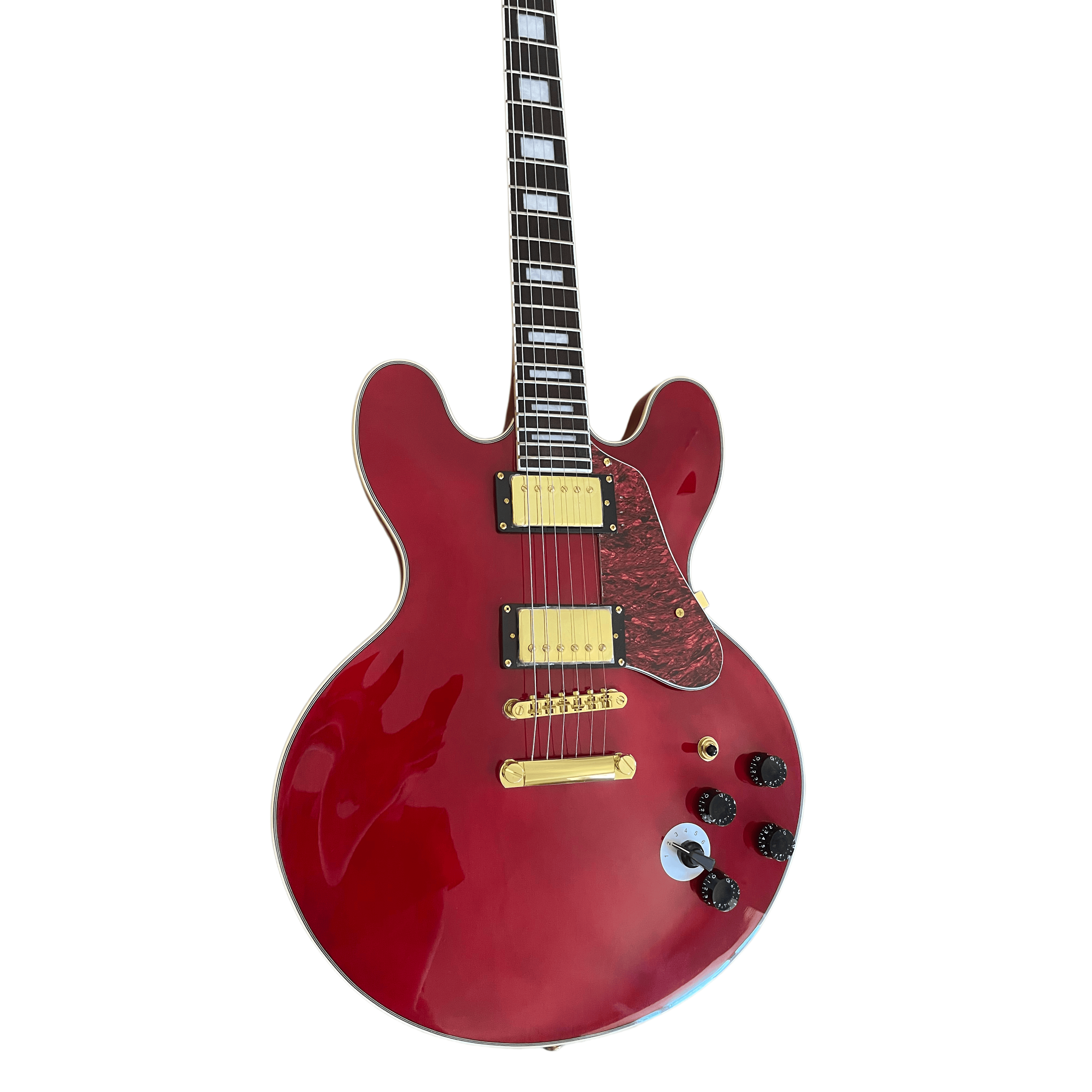 Classic No F-Hole 335 Jazz Half Hollow Electric Guitar Gold Hardware Accessories Red
