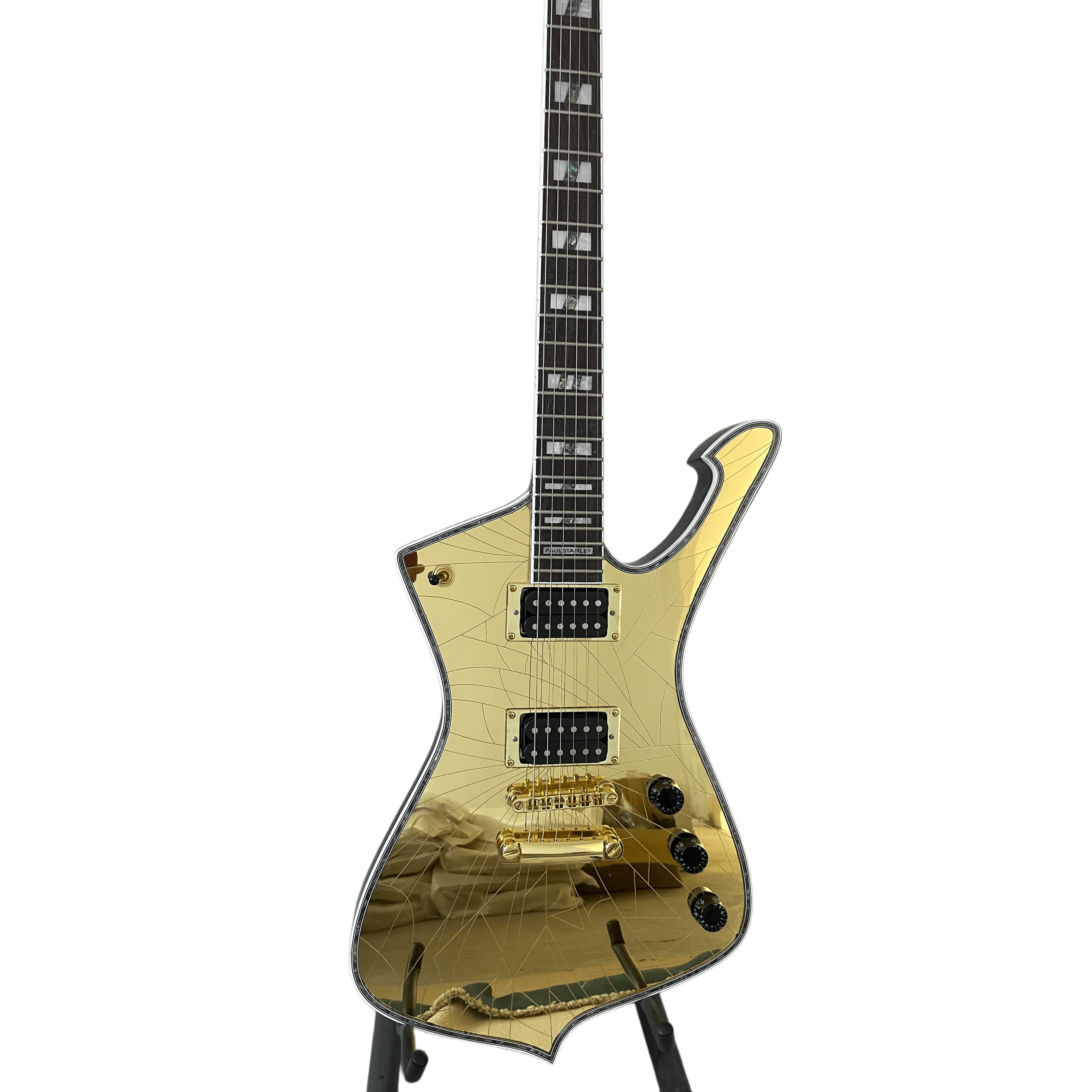 New Iceman Paul Stanley Electric Guitar Yellow  Super Cool Cracked Mirror