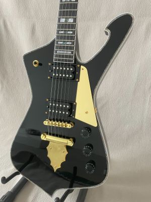 Iceman Paul Stanley Use Style Black Electric Guitar Pickguard Abalone Body Binding Chrome Hardware