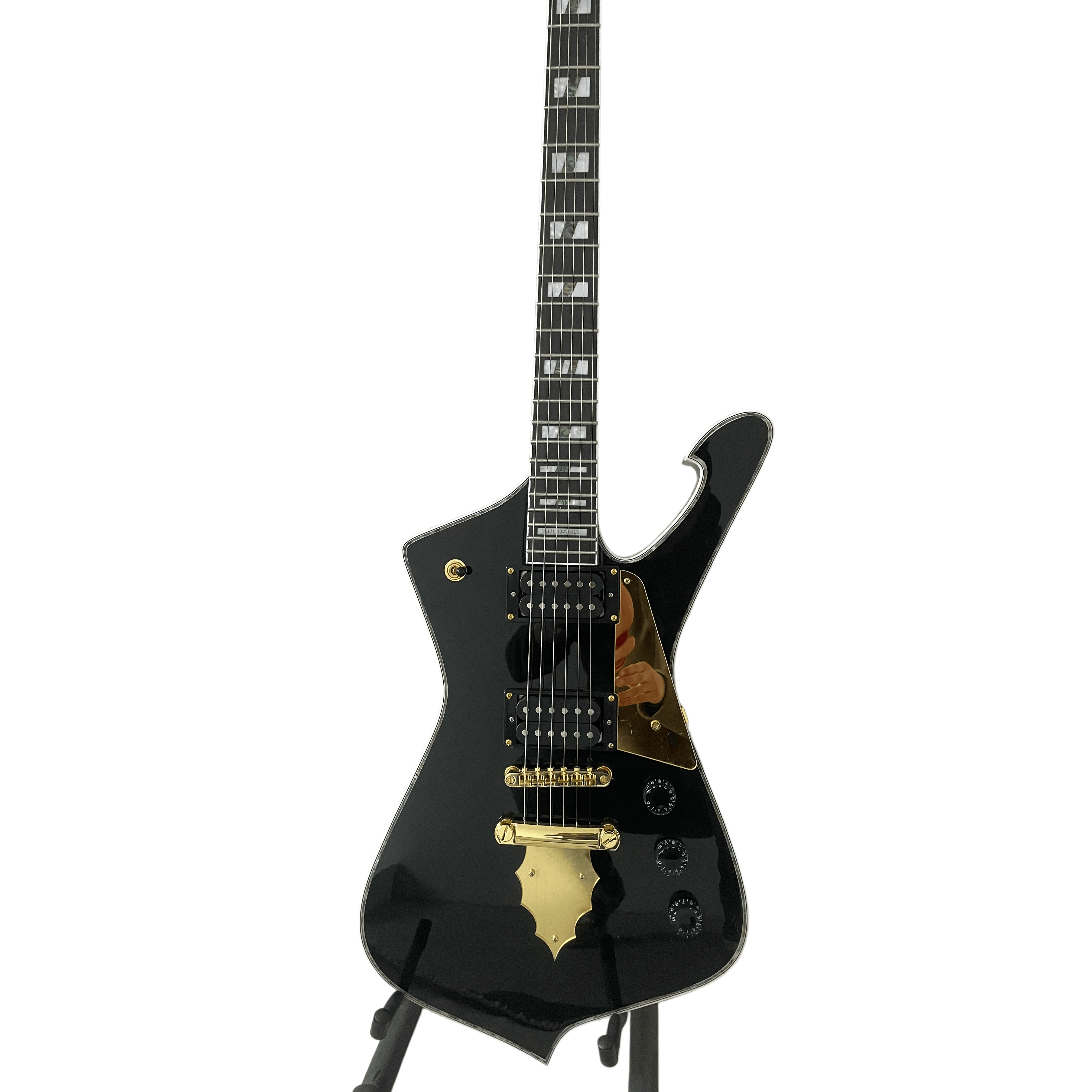 Iceman Paul Stanley Use Style Black Electric Guitar Pickguard Abalone Body Binding Chrome Hardware
