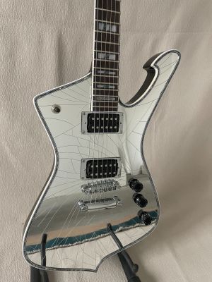 New Iceman Paul Stanley Electric Guitar Silver Super Cool Cracked Mirror