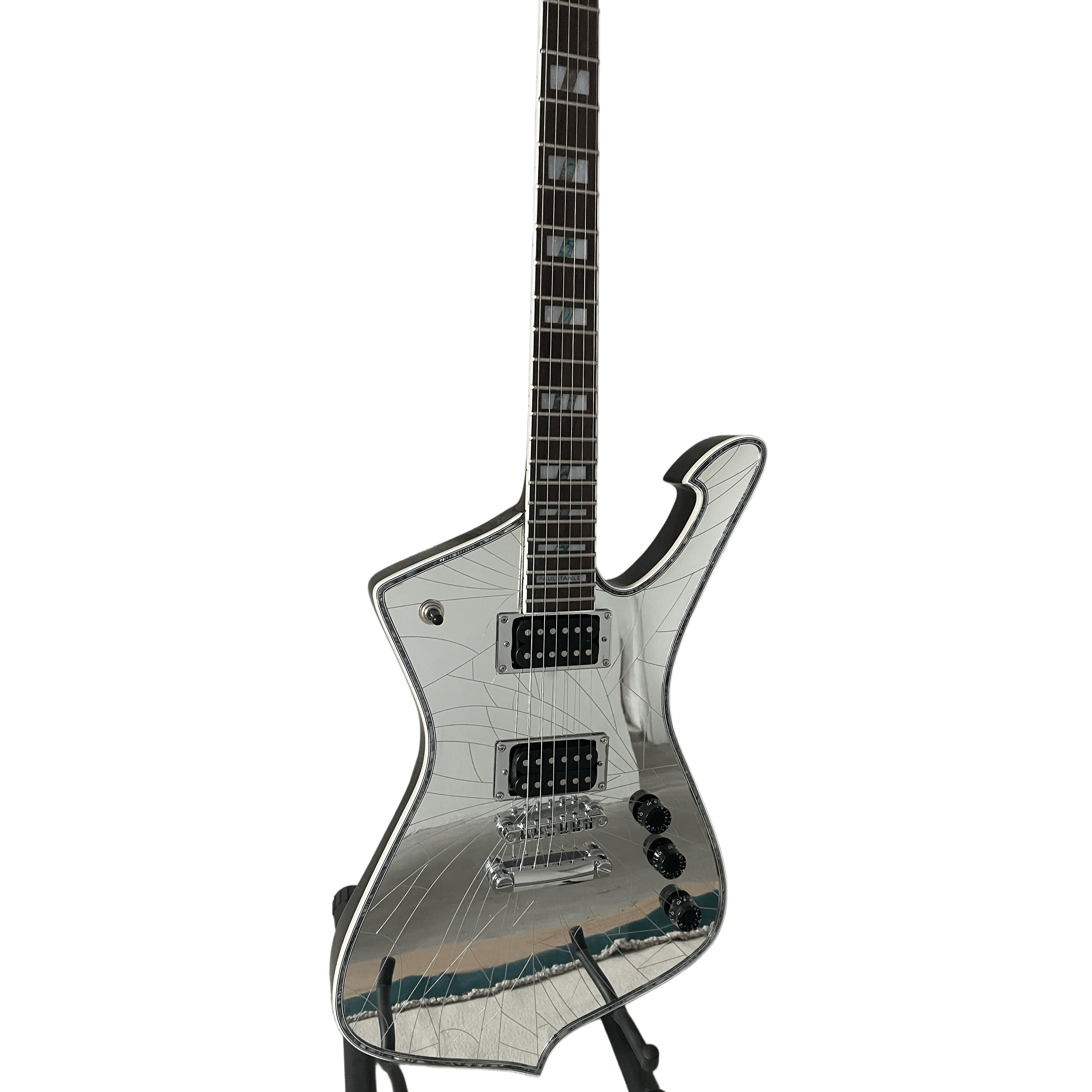 New Iceman Paul Stanley Electric Guitar Silver Super Cool Cracked Mirror