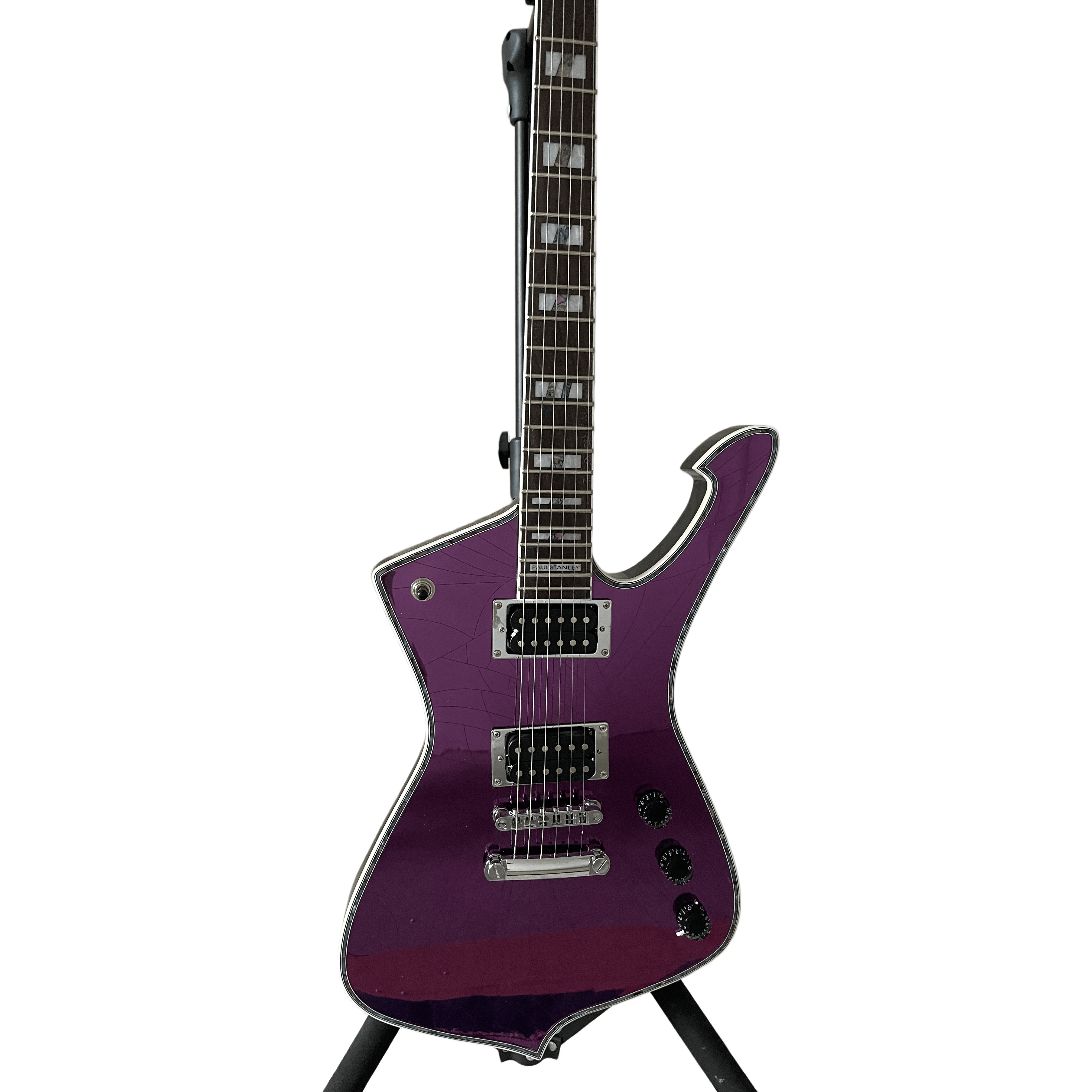 Iceman Paul Stanley Use Style Purple Mirror Electric Guitar Pickguard Abalone Body Binding Chrome Hardware
