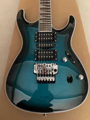 Blue 6 String Electric Guitar Gold Hardware 2H-H-2H Pickup Flame Maple Veneer Floydrose vibrato 24 Frets