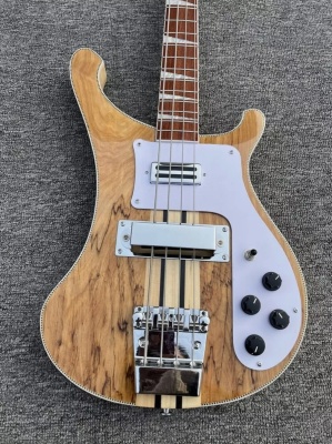 New Bass Guitar 4 String Maple Neck White Pickguard Natural Gloss Finish