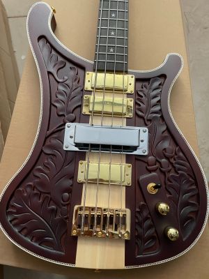 High Quality Custom Matte Carved 4003 Electric Bass Guitar 4 Strings Neck Through Body Gold Hardware