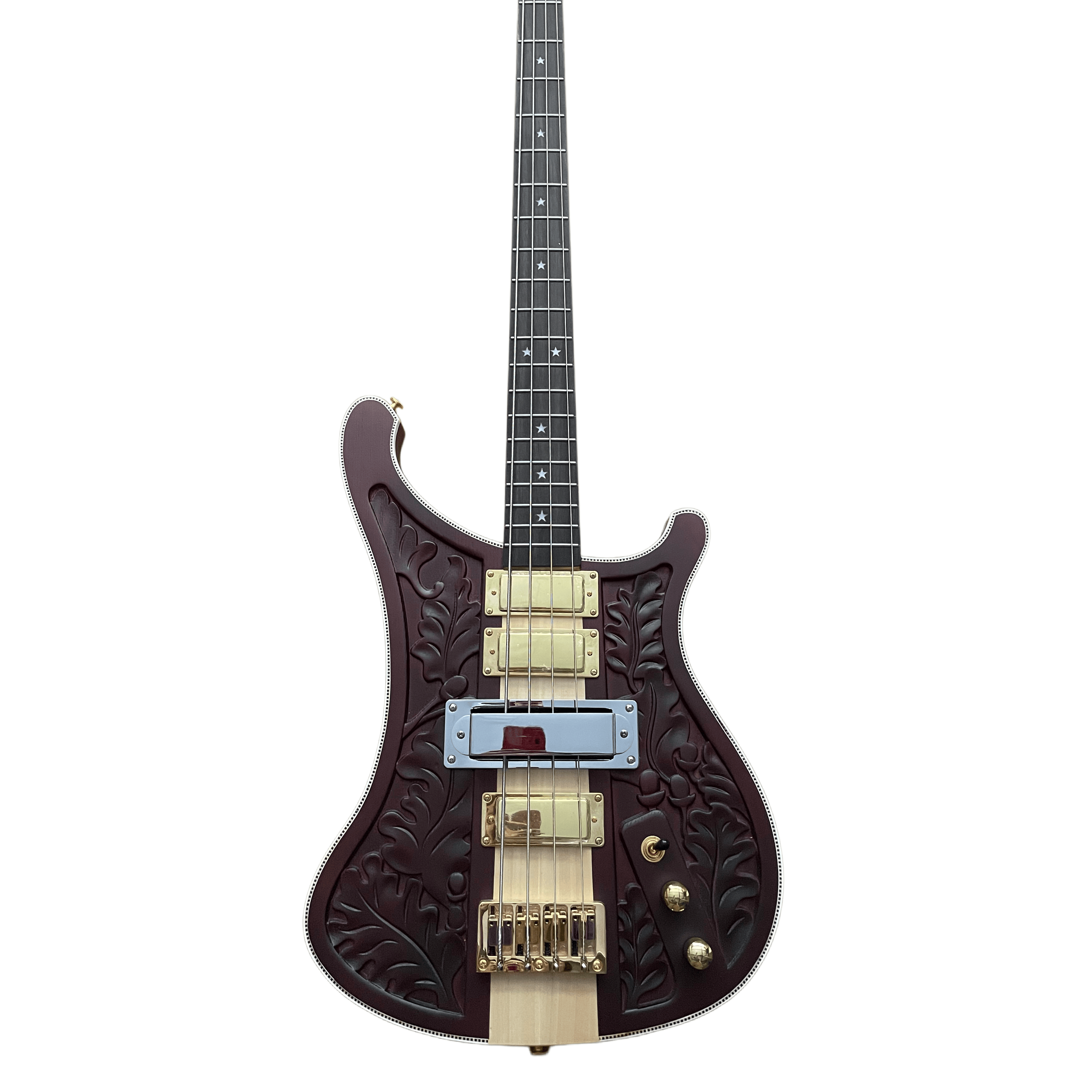 High Quality Custom Matte Carved 4003 Electric Bass Guitar 4 Strings Neck Through Body Gold Hardware