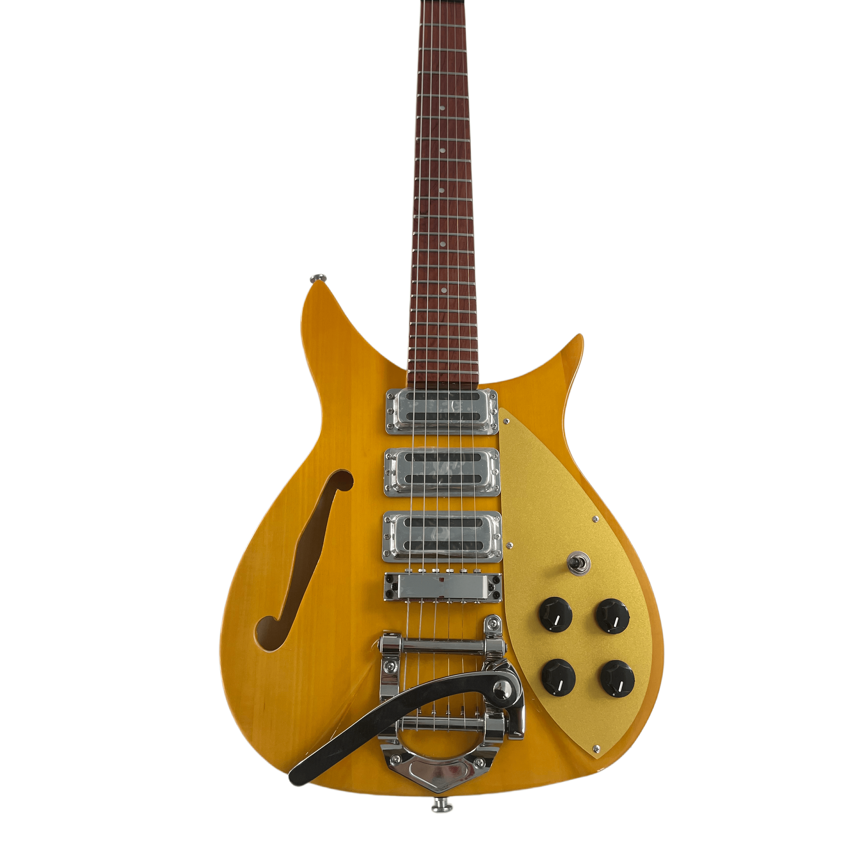 CustomF-Hole 325 Electric Guitar  Gold Pickaxe Shield Large Vibrato Transparent Yellow