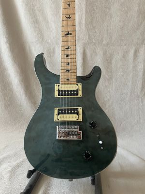 Custom Electric Guitar Lotus Knot Inlay, Vibrato Bridge Blue Body