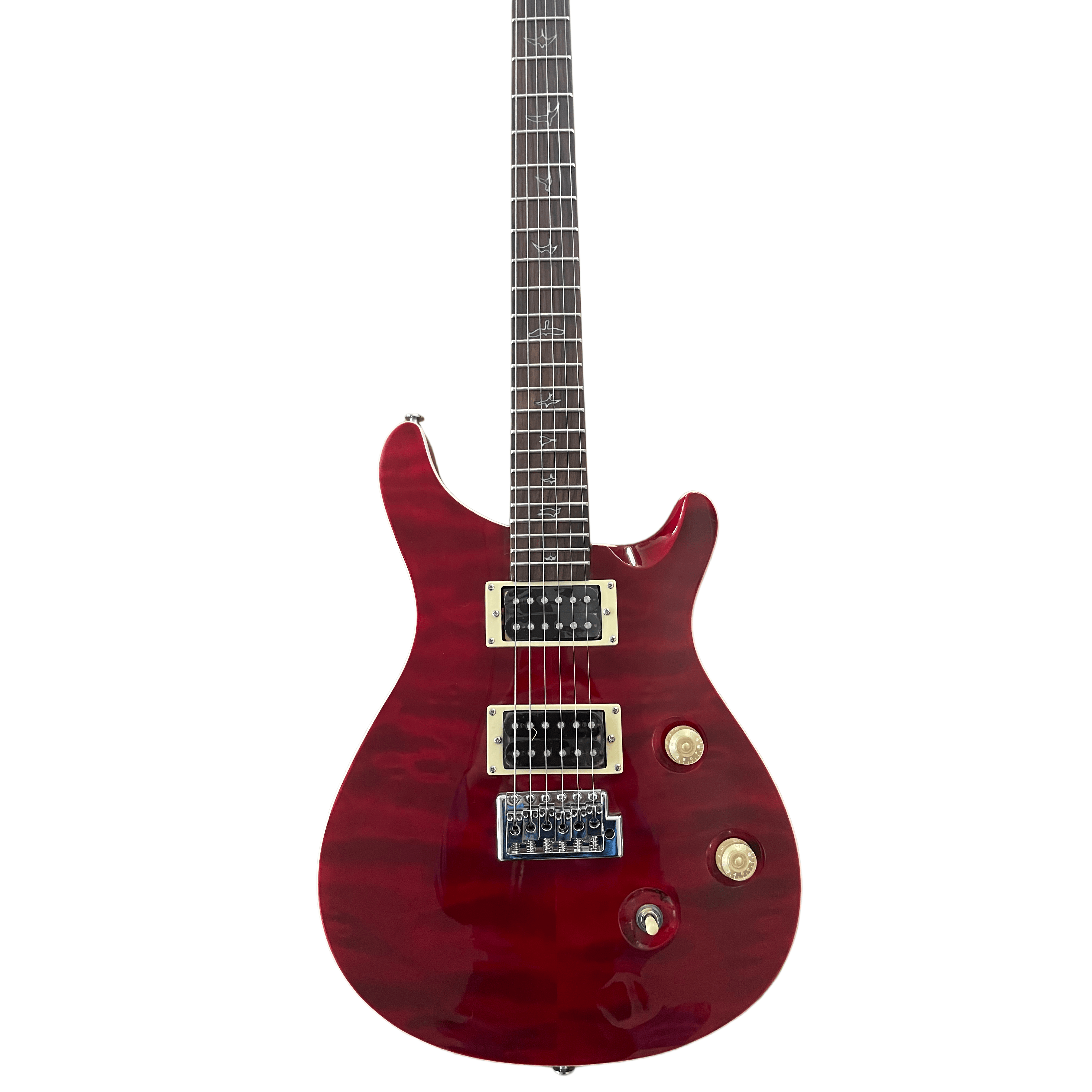 High Quality Electric Guitar,Rosewood Body, Large Floral Finish Lower Flyer Inlay 2H Pickups Red
