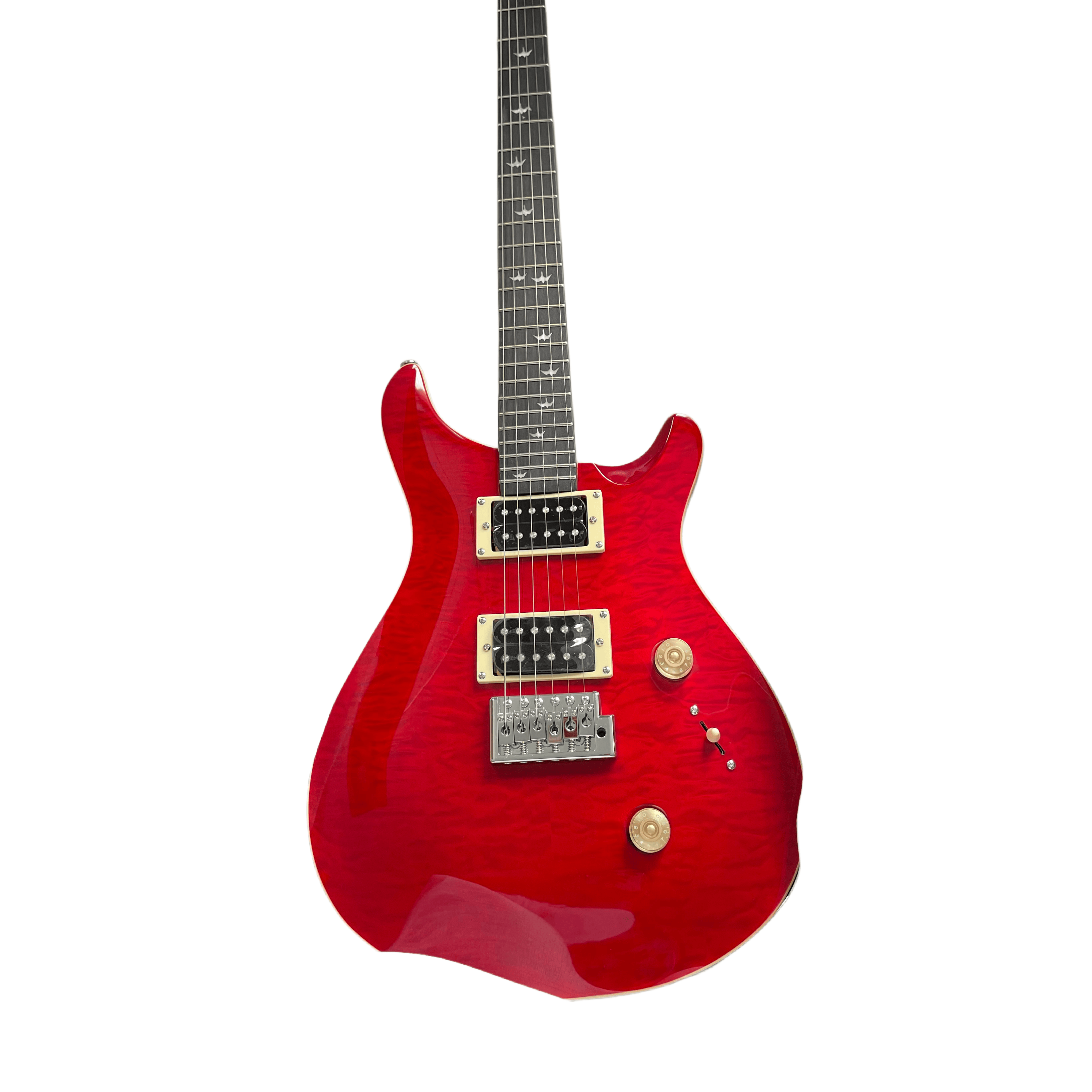 Red Electric Guitar Large Floral Finish Lower Flyer Inlay 2H Pickups Rosewood Body