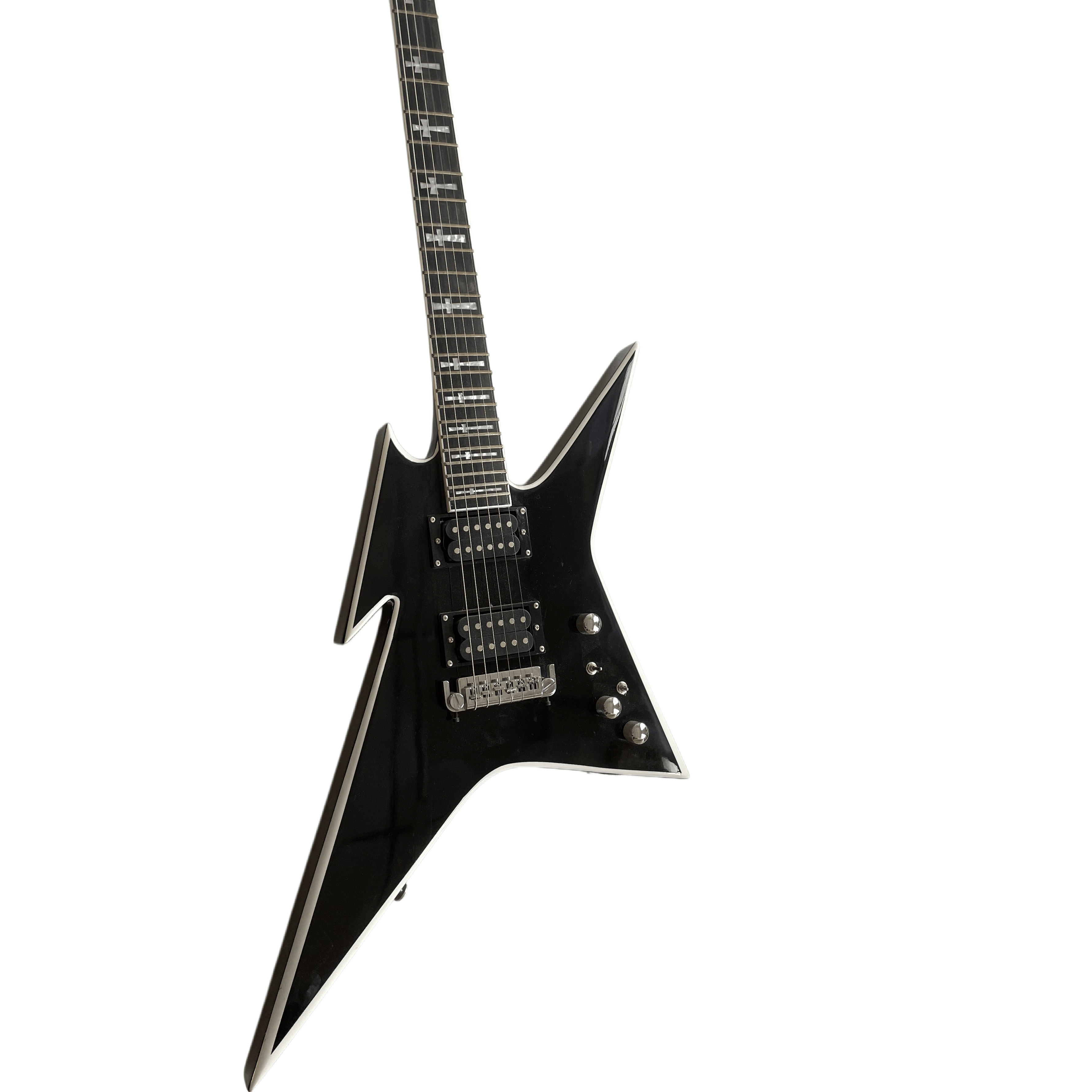 Custom Shaped BC Electric Guitar With Black Body And Silver Hemming