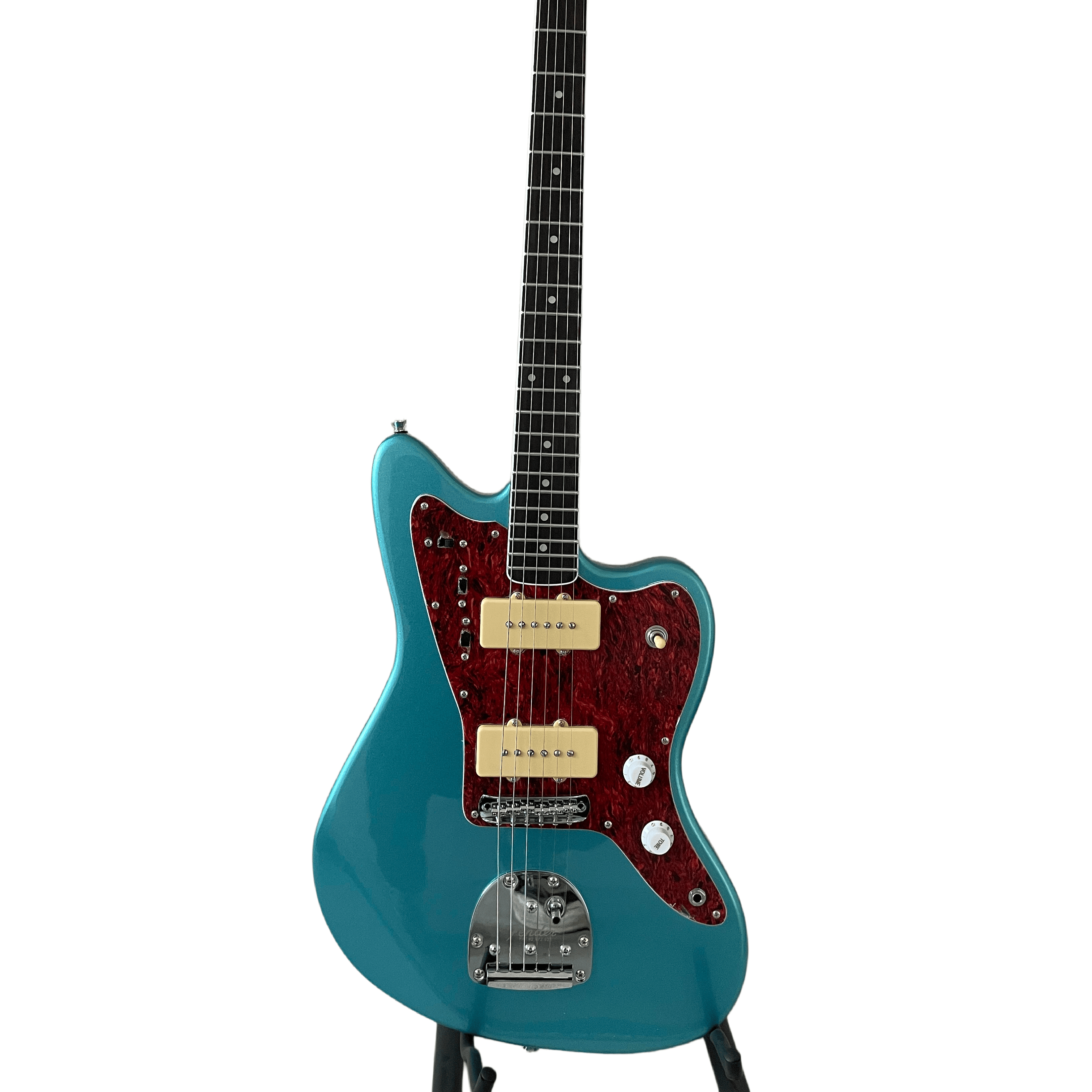 Aqua Blue Offset Guitar Red Tortoiseshell Pickguard Alder Body Vintage Style Vibrato System